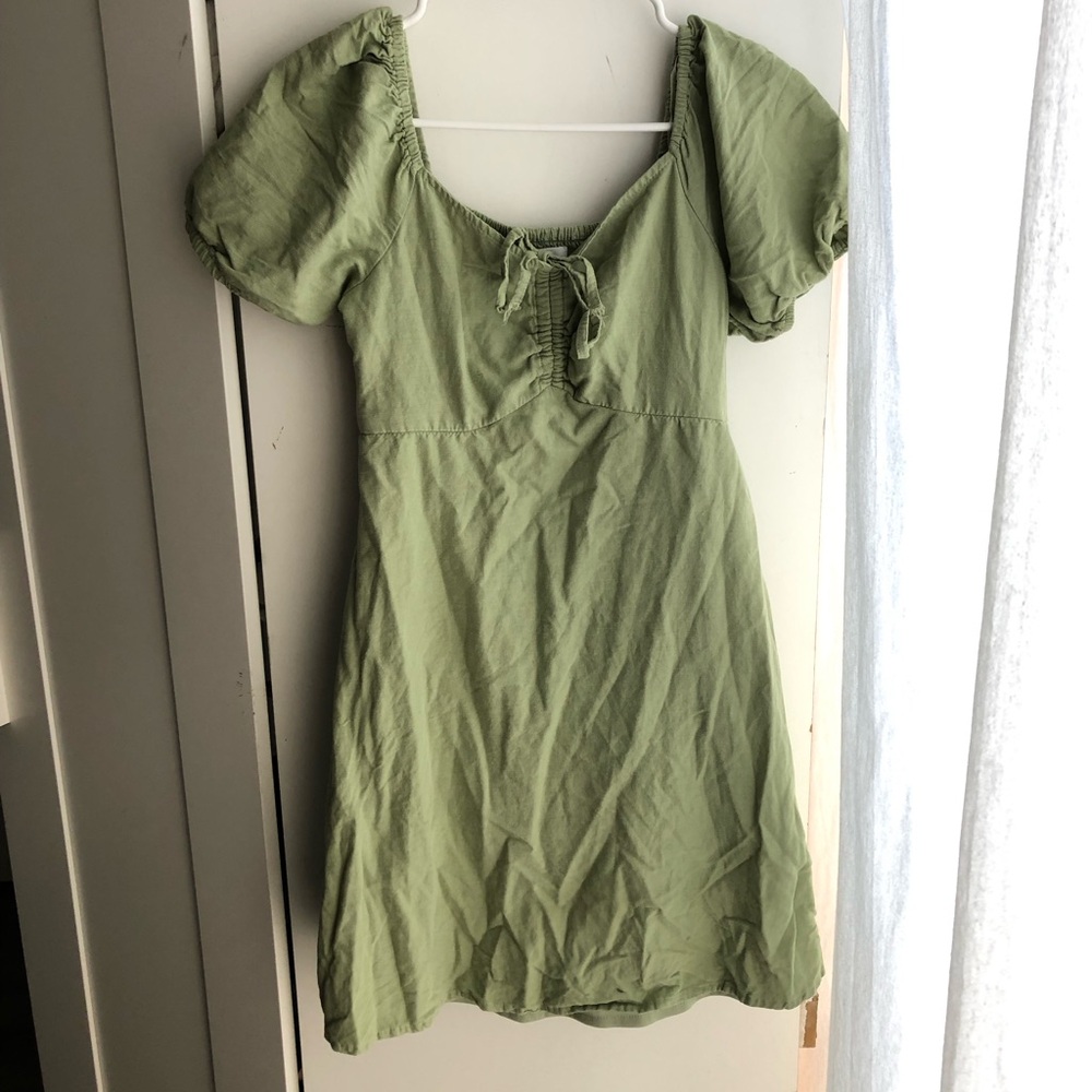 Japna Green Scoop Neck Puff Sleeve Mini Dress